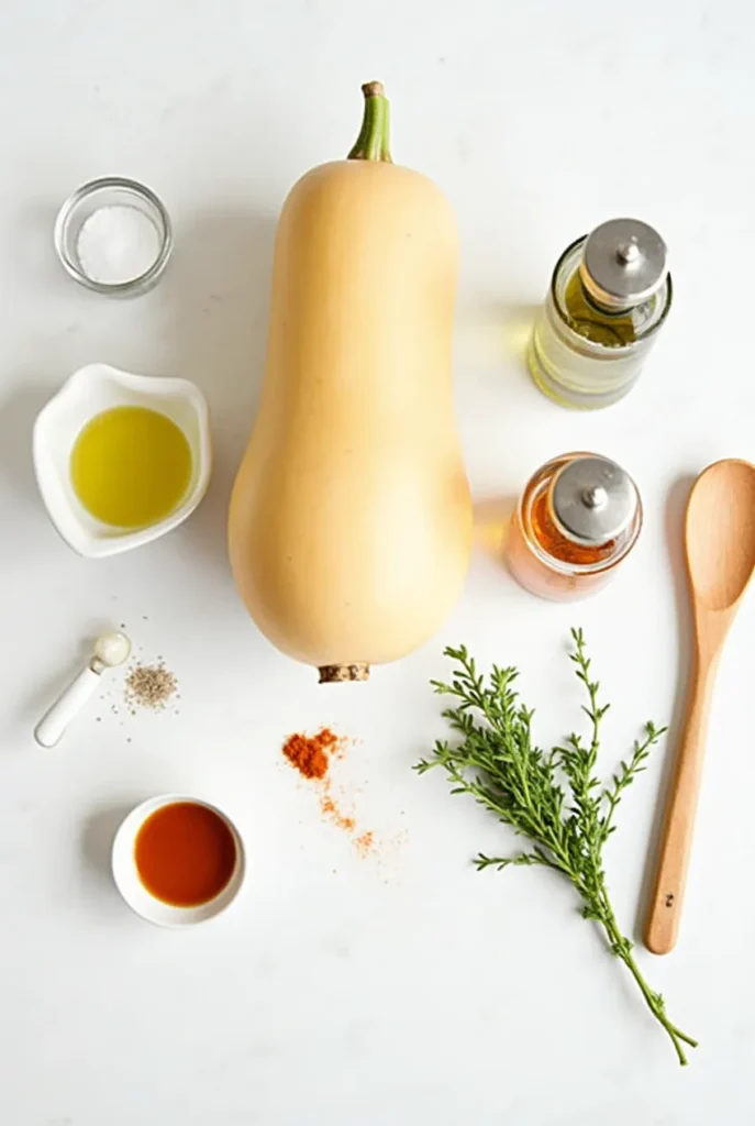 Ingredients for Koginut squash recipe laid out on a kitchen countertop.