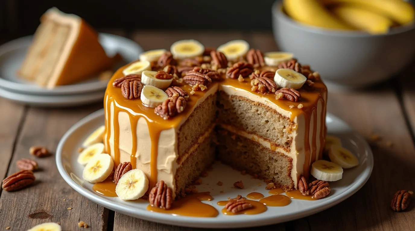 banana pecan caramel layer cake