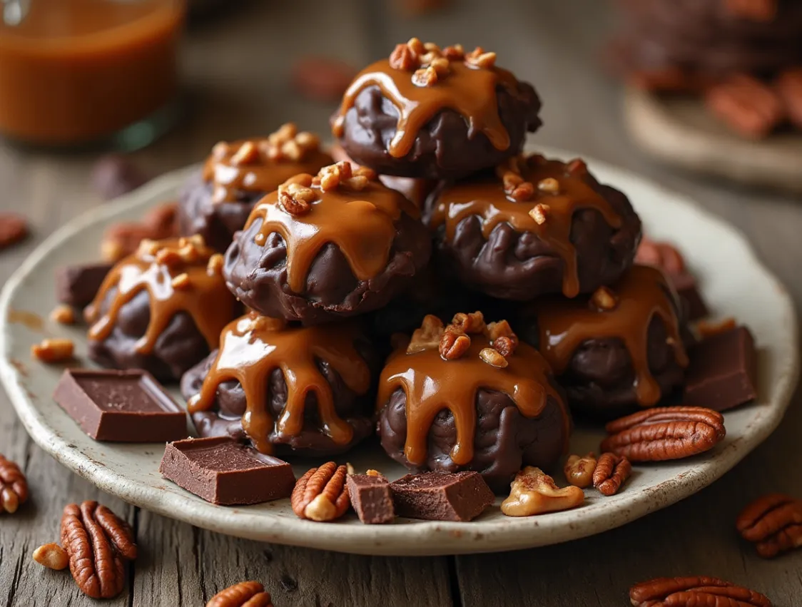 Chocolate pecan turtle clusters recipe