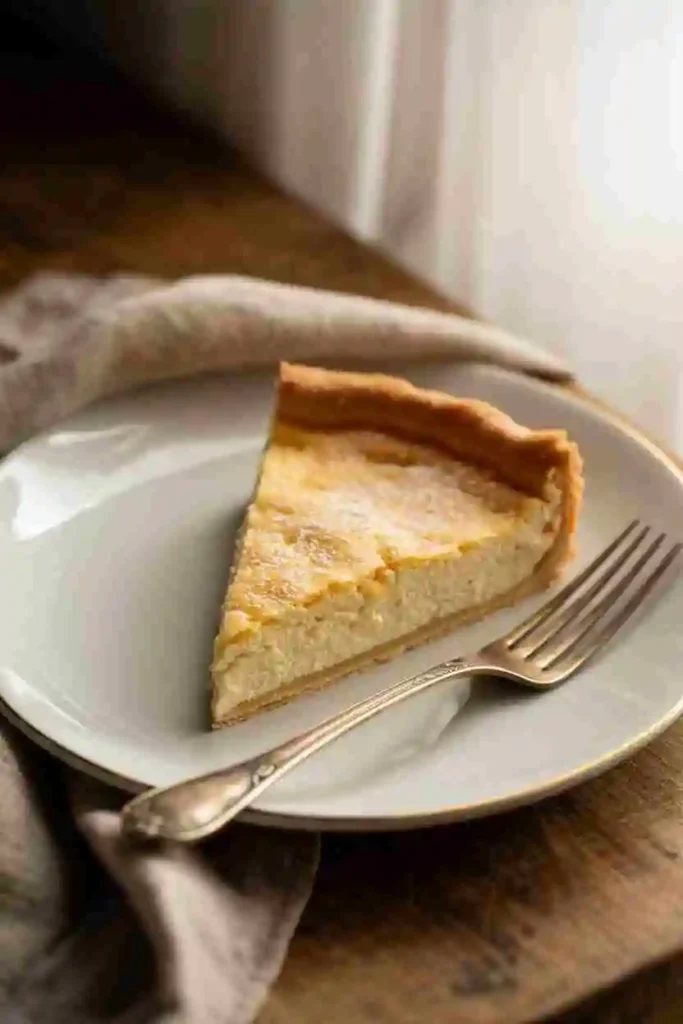 Italian Ricotta Pie on a plate with a fork