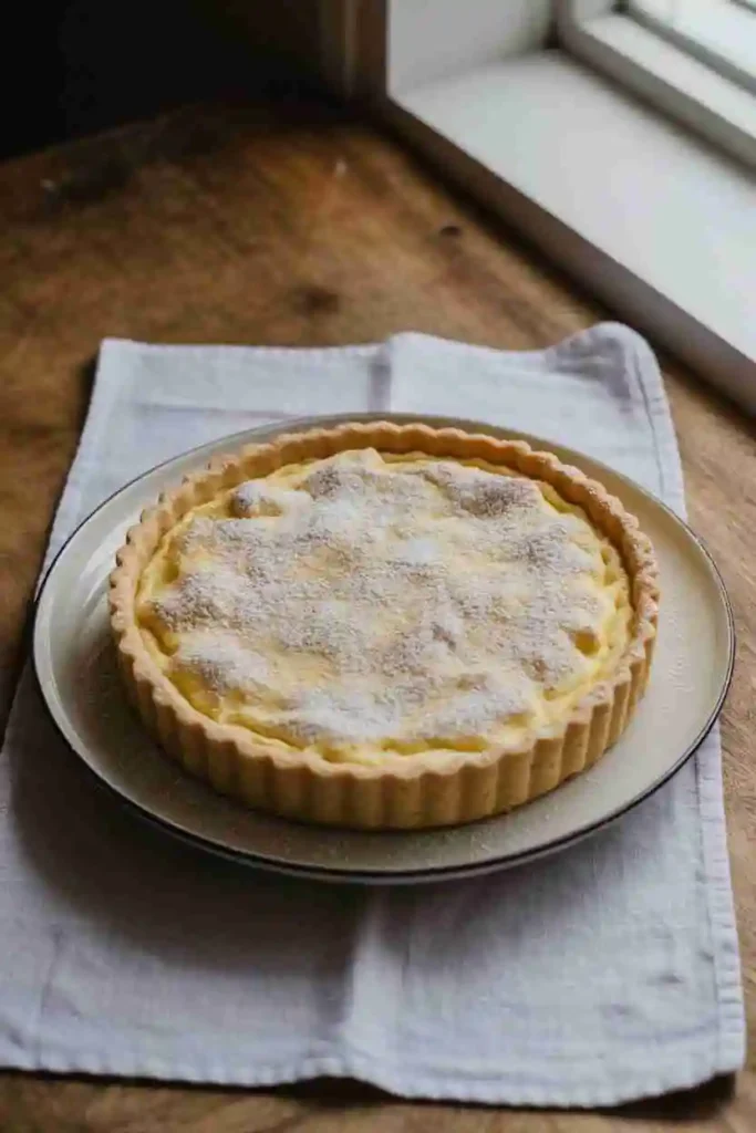 Italian Ricotta Pie on a rustic plate