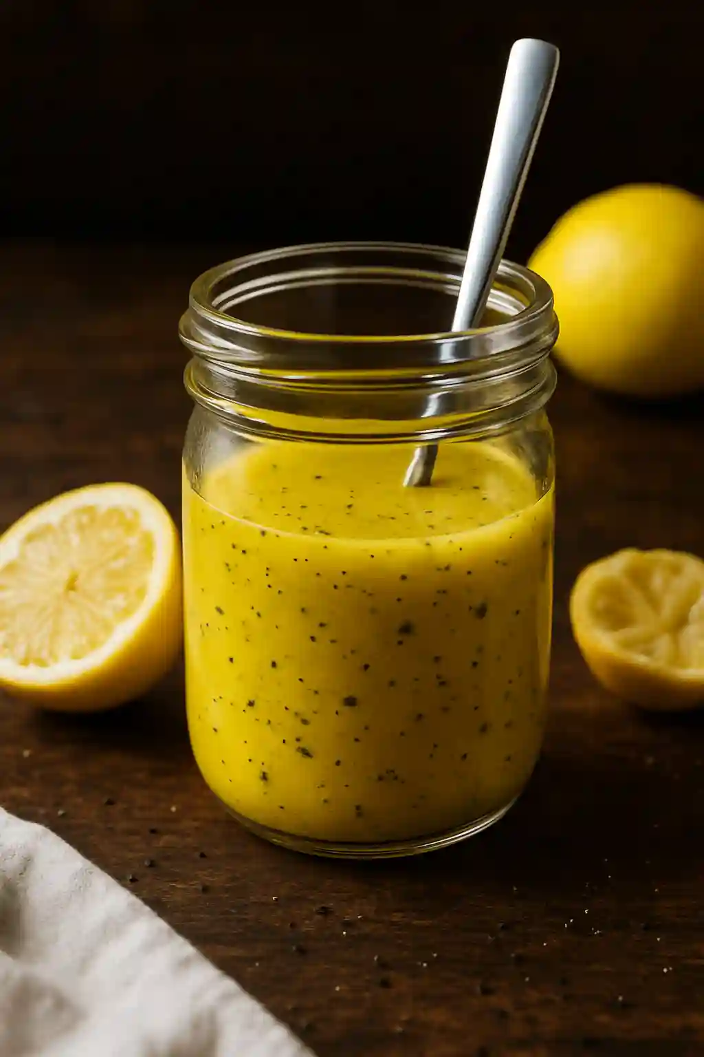 lemon vinaigrette in a glass jar